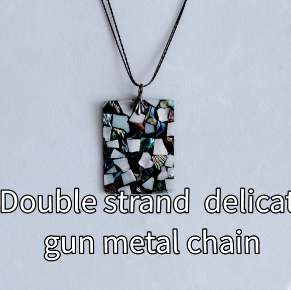 Double Strand Delicate Gun Metal Whisper Chain with Mother of Pearl Pendant - Picture 3 of 6